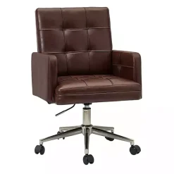 Sale Kirklands Home Espresso Tufted Faux Leather Swivel Office Chair Brown