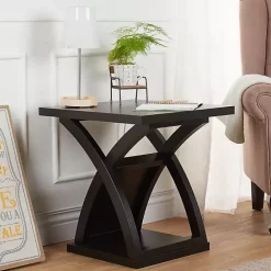Sale Kirklands Home Espresso Wood X-Base Side Table Brown