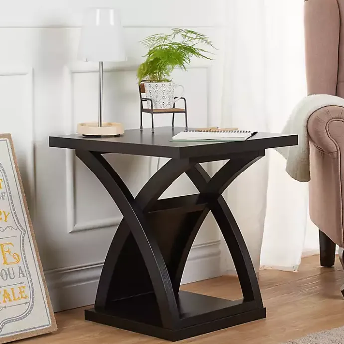 Sale Kirklands Home Espresso Wood X-Base Side Table Brown