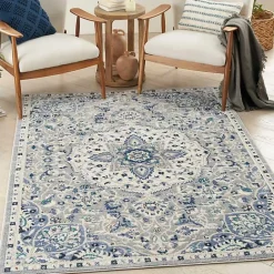 Hot Kirklands Home Faded Gray & Blue Floral Medallion Area Rug, 5x7