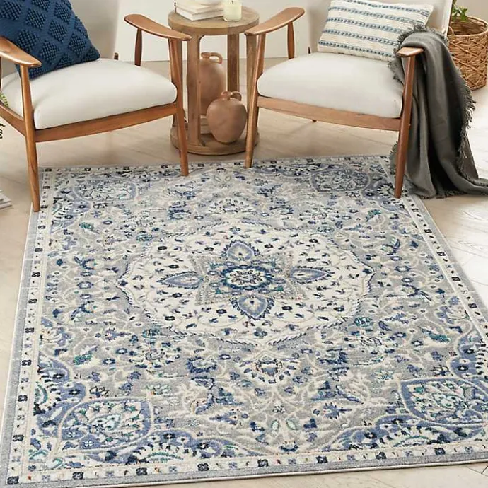Hot Kirklands Home Faded Gray & Blue Floral Medallion Area Rug, 5x7
