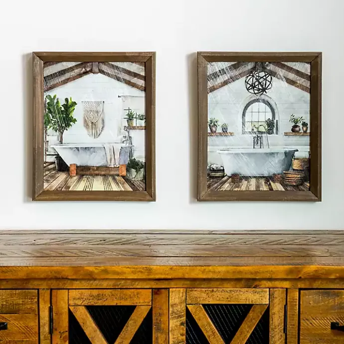 Sale Kirklands Home Farmhouse Bathroom Framed Art Prints, Set of 2