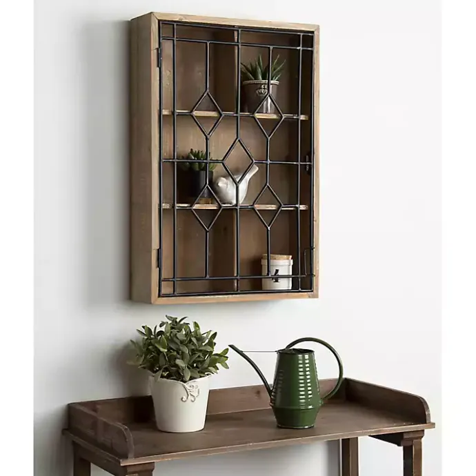 Sale Kirklands Home Farmhouse Chic Rustic Wood & Iron Wall Cabinet