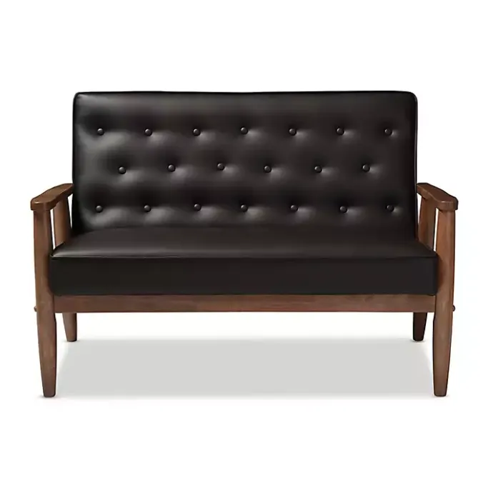 Outlet Kirklands Home Faux Leather and Rubberwood Loveseat, 49 in. Brown