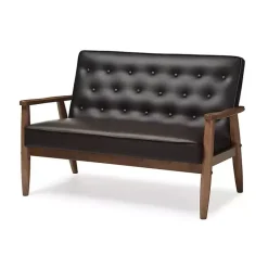 Outlet Kirklands Home Faux Leather and Rubberwood Loveseat, 49 in. Brown