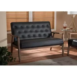 Outlet Kirklands Home Faux Leather and Rubberwood Loveseat, 49 in. Brown