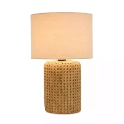 Hot Kirklands Home Faux Woven Wood and Linen Table Lamp Tan