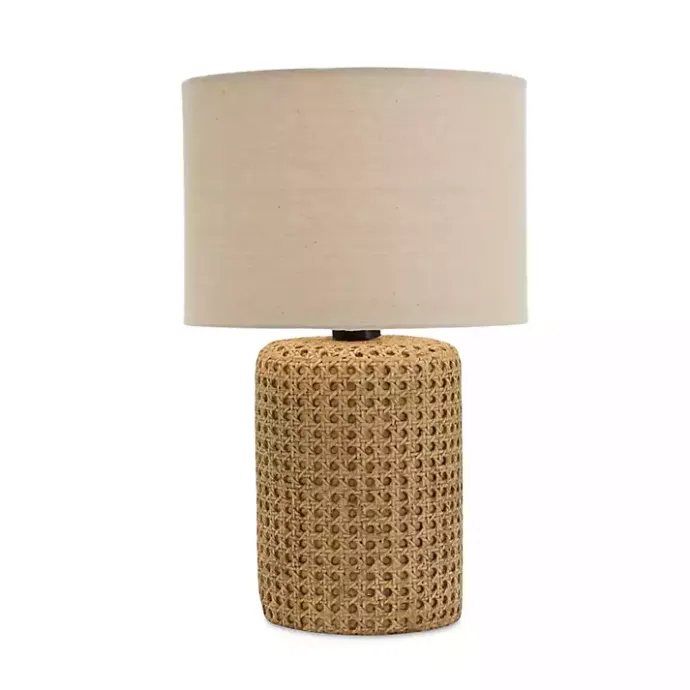 Hot Kirklands Home Faux Woven Wood and Linen Table Lamp Tan