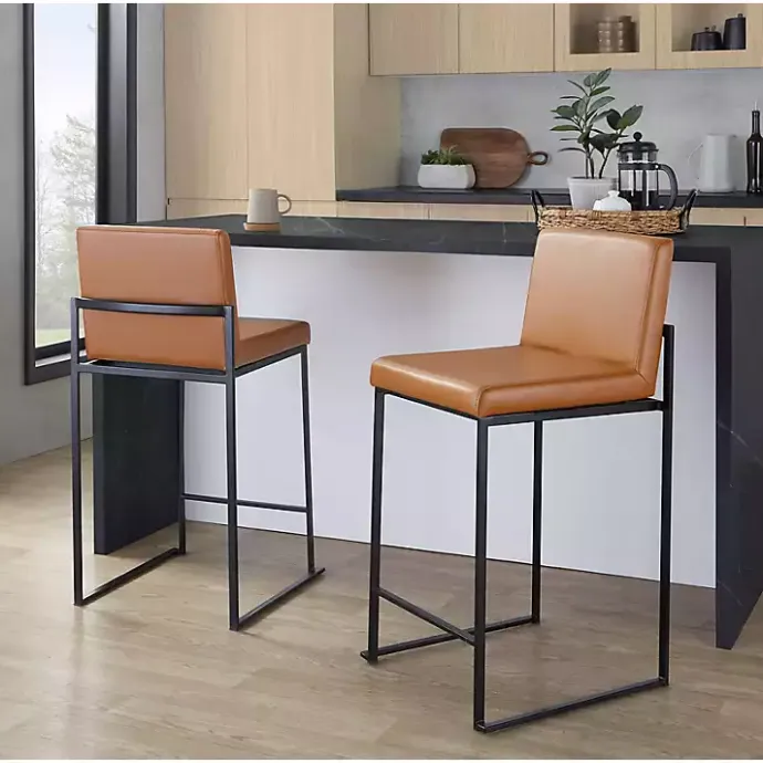 Clearance Kirklands Home Fiji Camel Faux Leather Counter Stools, Set of 2 Tan