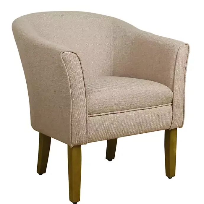 New Kirklands Home Flax Brown Modern Barrel Accent Chair Tan