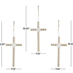 Kirklands Home Floral Beaded Wood Cross Wall Plaques, Set of 3
