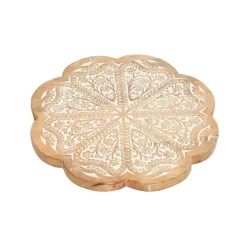 New Kirklands Home Floral Wood Lazy Susan Cake Stand Brown