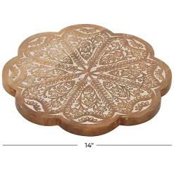 New Kirklands Home Floral Wood Lazy Susan Cake Stand Brown