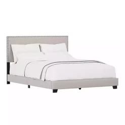 Online Kirklands Home Fog Upholstered Nailhead Trim Queen Bed Gray