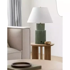 New Kirklands Home Forest Green Ribbed Table Lamp White