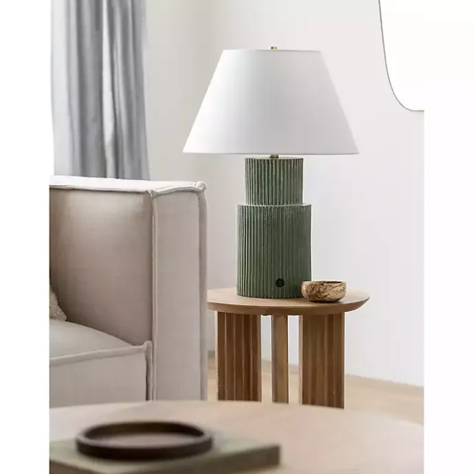 New Kirklands Home Forest Green Ribbed Table Lamp White