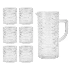 Outlet Kirklands Home Fortessa Bead Glasses and Pitcher, Set of 7 Clear