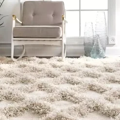 New Kirklands Home Francis Diamond Shaggy Area Rug, 6x9 White