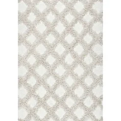 New Kirklands Home Francis Diamond Shaggy Area Rug, 6x9 White