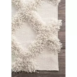 New Kirklands Home Francis Diamond Shaggy Area Rug, 6x9 White