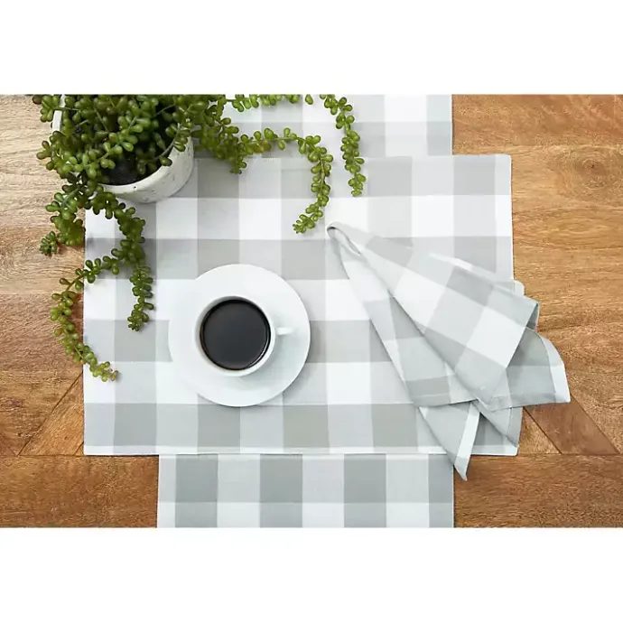 Kirklands Home Franklin Slate Gingham Table Runner Gray