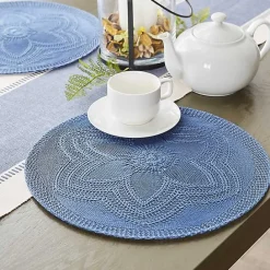 Clearance Kirklands Home French Woven Round Placemats, Set of 6 Blue