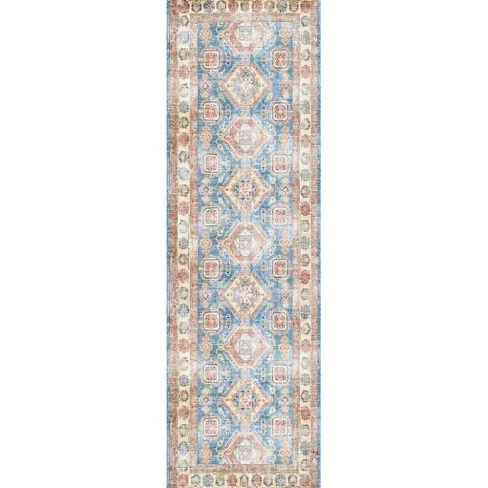 New Kirklands Home Fulton Vintage Medallion Runner, 2x7 Blue
