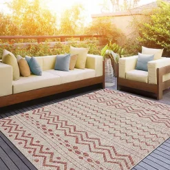 New Kirklands Home Geometric Stripe Sun Shower Outdoor Area Rug, 5x8