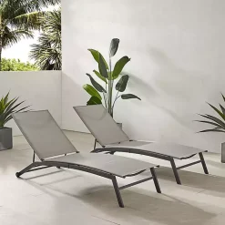Kirklands Home Gibson Gray Mesh Outdoor Loungers, Set of 2