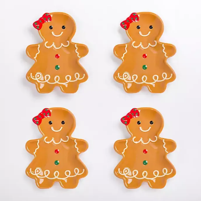 Kirklands Home Gingerbread Girl Appetizer Plates, Set of 4 Brown