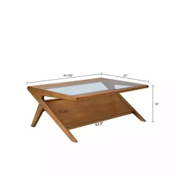 Online Kirklands Home Glass and Walnut Wood Angled Coffee Table Brown