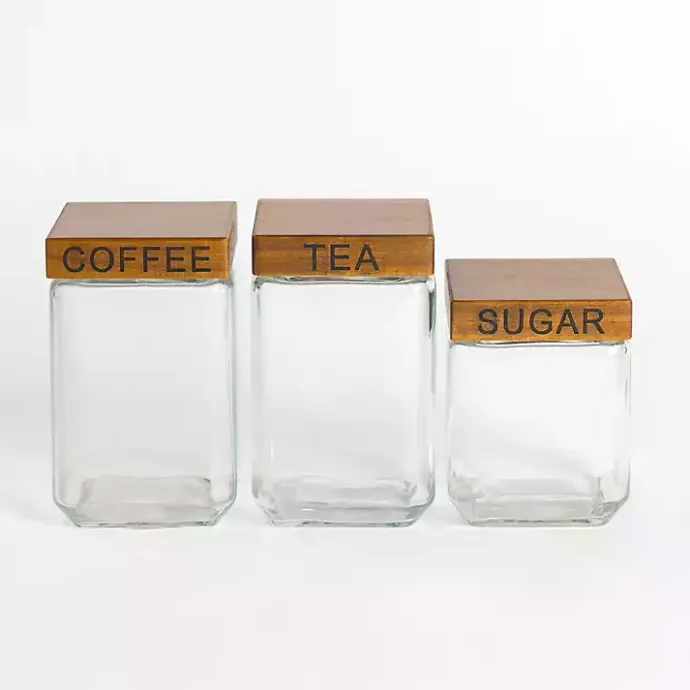 Clearance Kirklands Home Glass and Wood Lid Canisters, Set of 3