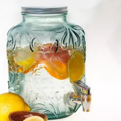 Discount Kirklands Home Glass Embossed Mason Jar Beverage Dispenser Blue