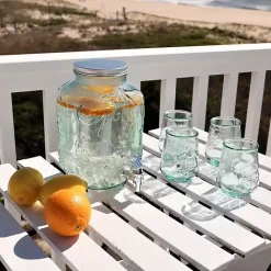 Discount Kirklands Home Glass Embossed Mason Jar Beverage Dispenser Blue