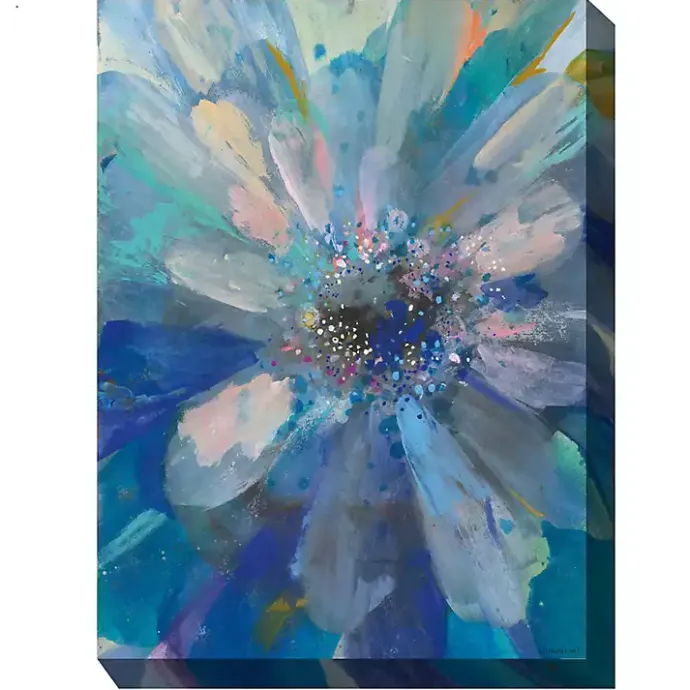 Online Kirklands Home Glittery Flower Outdoor Canvas Art Print Blue