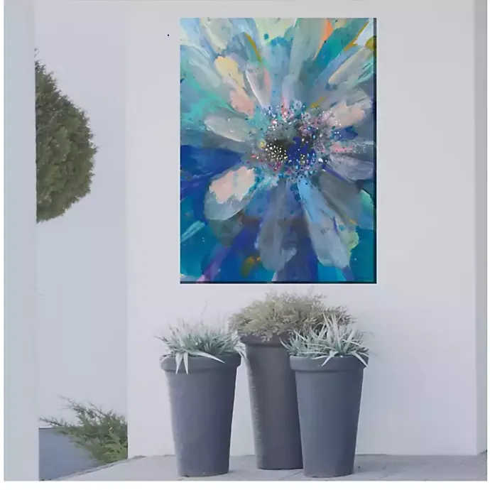 Online Kirklands Home Glittery Flower Outdoor Canvas Art Print Blue