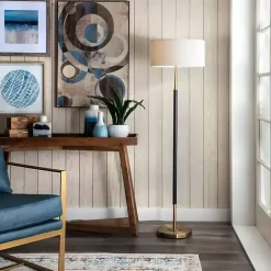 Clearance Kirklands Home Gold and Black Simple Stem Floor Lamp White