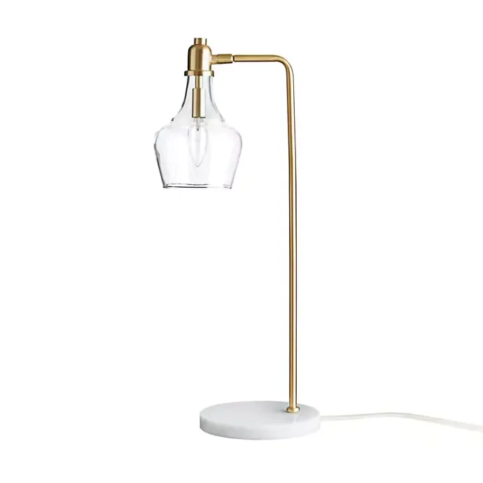 Kirklands Home Gold and Marble Table Lamp with Glass Bell Shade Clear