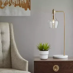 Kirklands Home Gold and Marble Table Lamp with Glass Bell Shade Clear