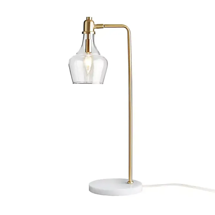 Kirklands Home Gold and Marble Table Lamp with Glass Bell Shade Clear