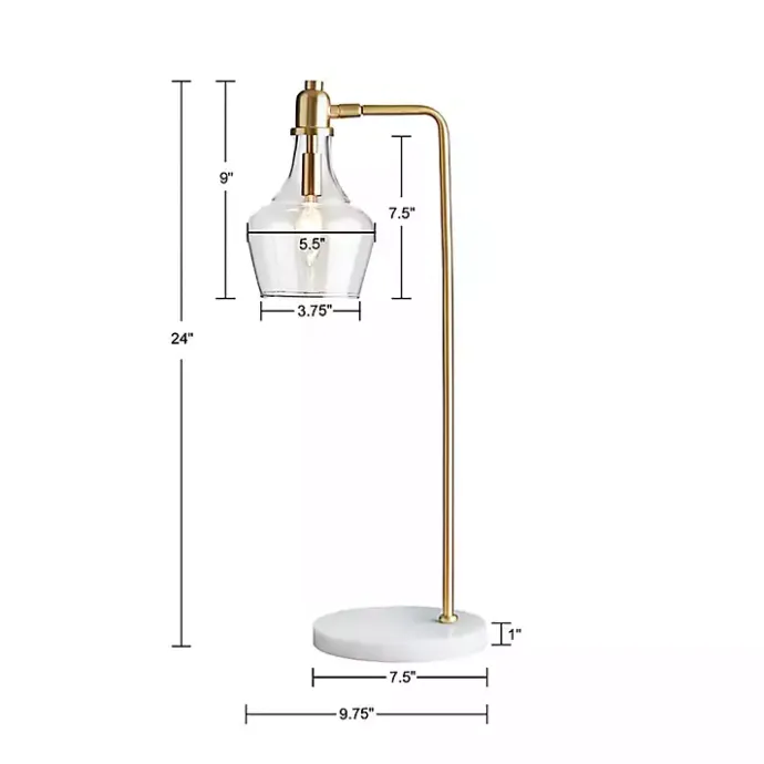 Kirklands Home Gold and Marble Table Lamp with Glass Bell Shade Clear