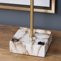 Online Kirklands Home Gold and Marble USB Charging Table Lamp White