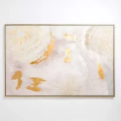 Hot Kirklands Home Gold and White Abstract Framed Canvas Art Print