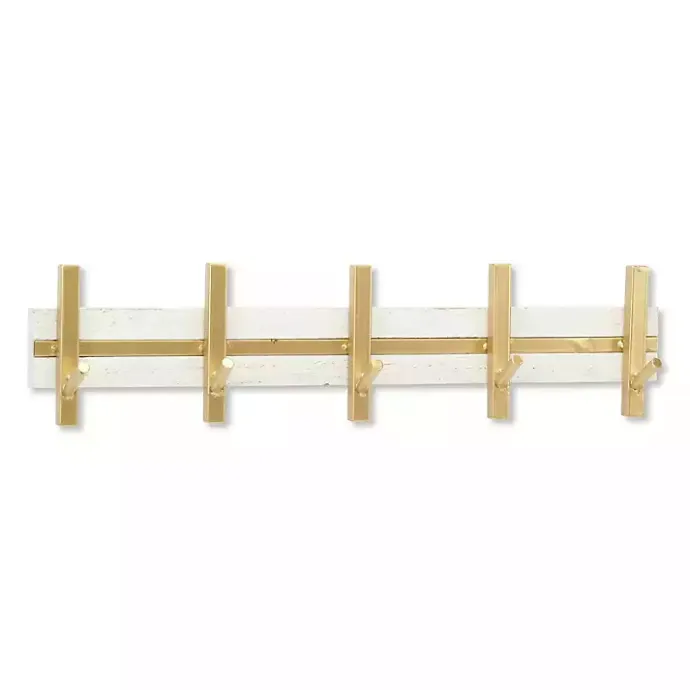 Hot Kirklands Home Gold and White 5-Hook Coat Rack