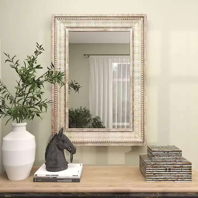 Kirklands Home Gold and White Washed Carved Frame Mirror