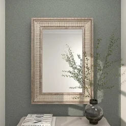 Kirklands Home Gold and White Washed Carved Frame Mirror