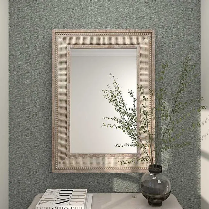 Kirklands Home Gold and White Washed Carved Frame Mirror