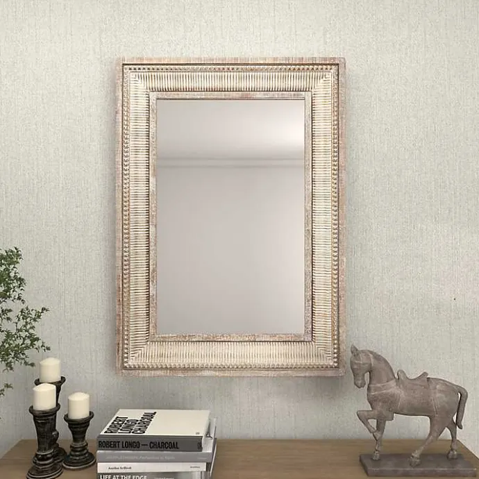 Kirklands Home Gold and White Washed Carved Frame Mirror