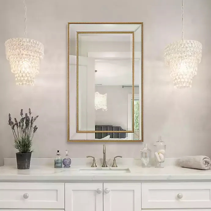 Kirklands Home Beaded Double Frame Beveled Wall Mirror Gold