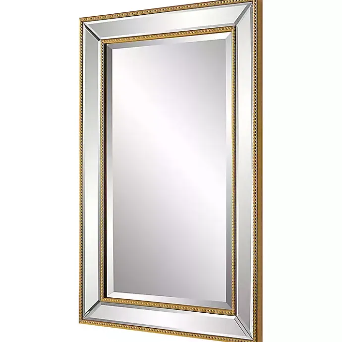 Kirklands Home Beaded Double Frame Beveled Wall Mirror Gold